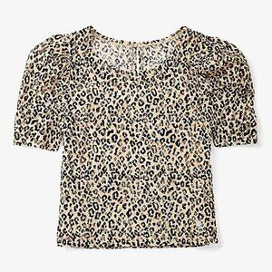JUSTICE SIZE 14 LEOPARD ivory milk LACE WITH CAMI NWT puff sleeve animal print